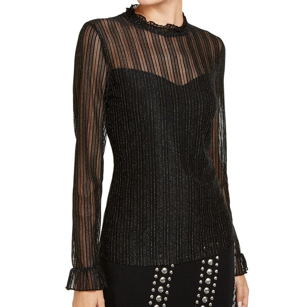 NWT INC Black Silver Mock-Neck Shine Top XXL - Picture 1 of 13